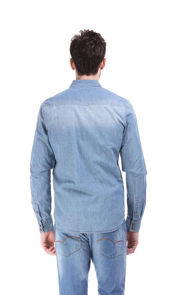 17682 Long Sleevess Buttomed Shirt - Blue