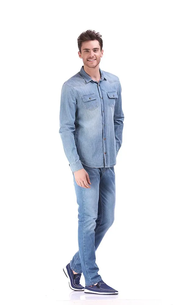 17682 Long Sleevess Buttomed Shirt - Blue
