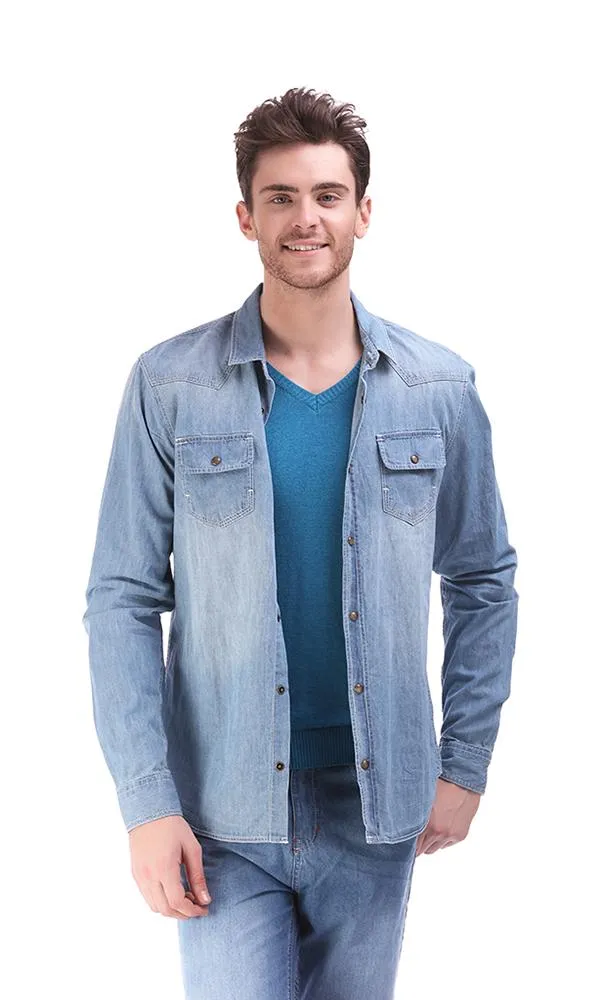 17682 Long Sleevess Buttomed Shirt - Blue