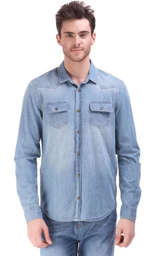 17682 Long Sleevess Buttomed Shirt - Blue