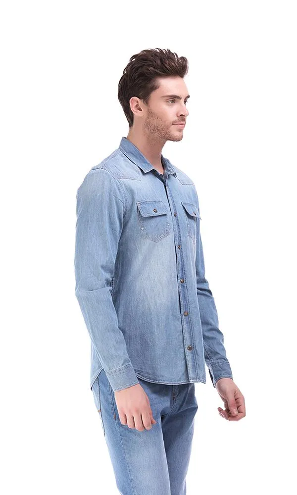 17682 Long Sleevess Buttomed Shirt - Blue