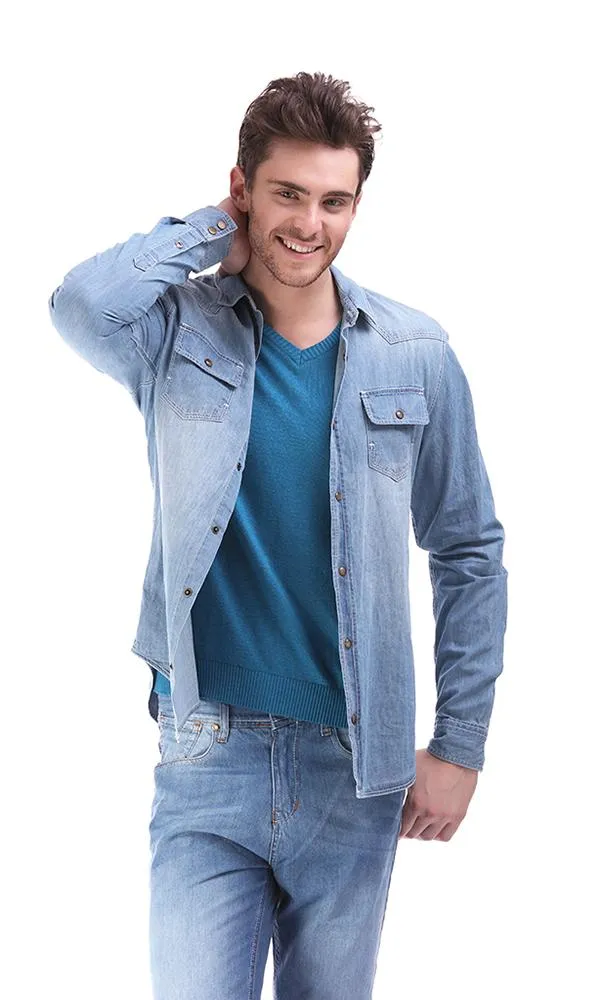 17682 Long Sleevess Buttomed Shirt - Blue