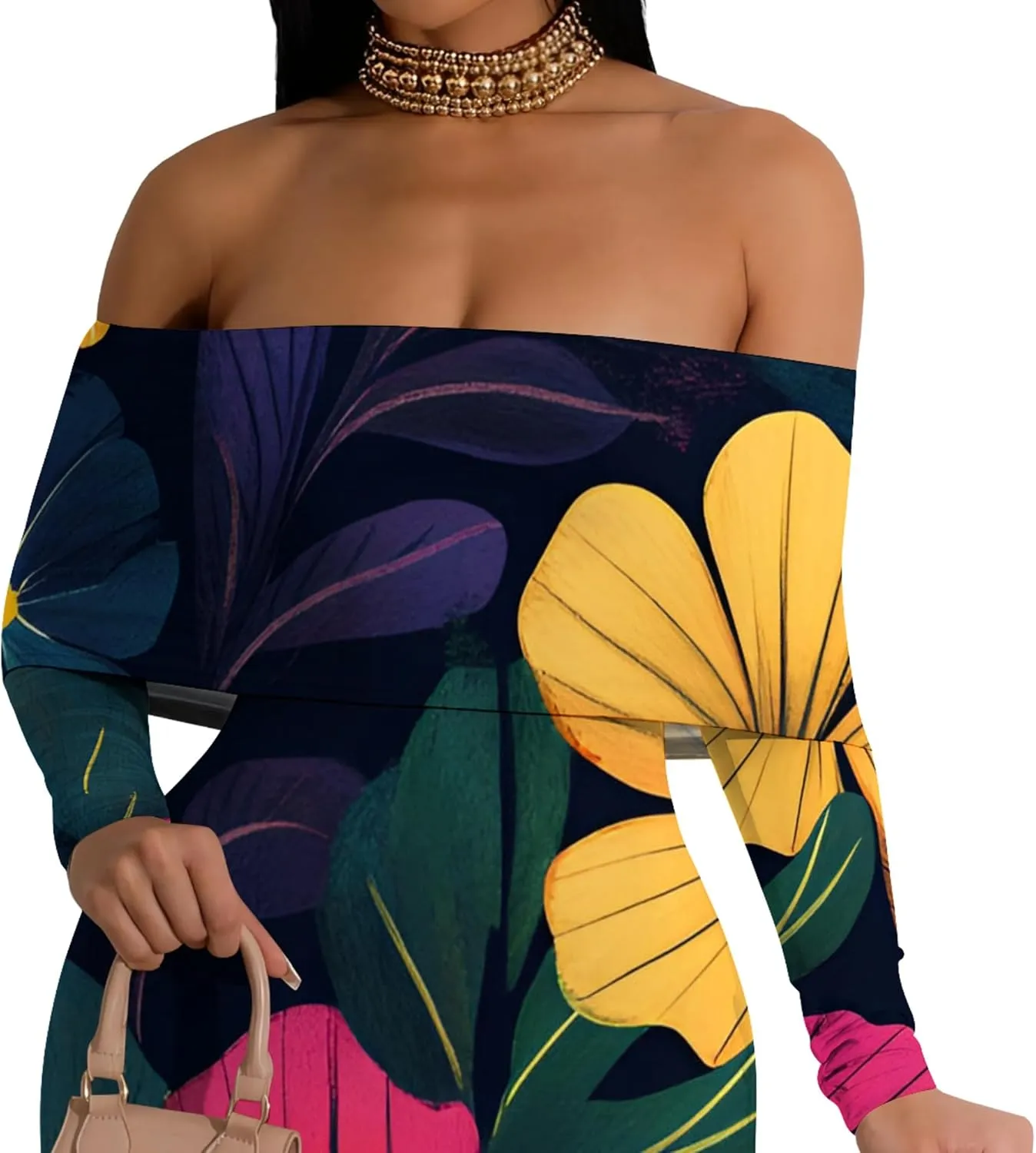 2024 Women's Casual Dress Tie Dye Sexy Maxi Off The Shoulder Long Sleeve Bodycon Backless Wrap Dresses