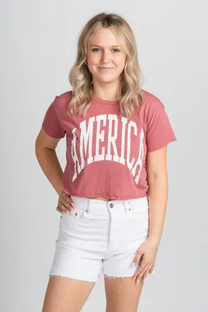 America XL crop t-shirt red