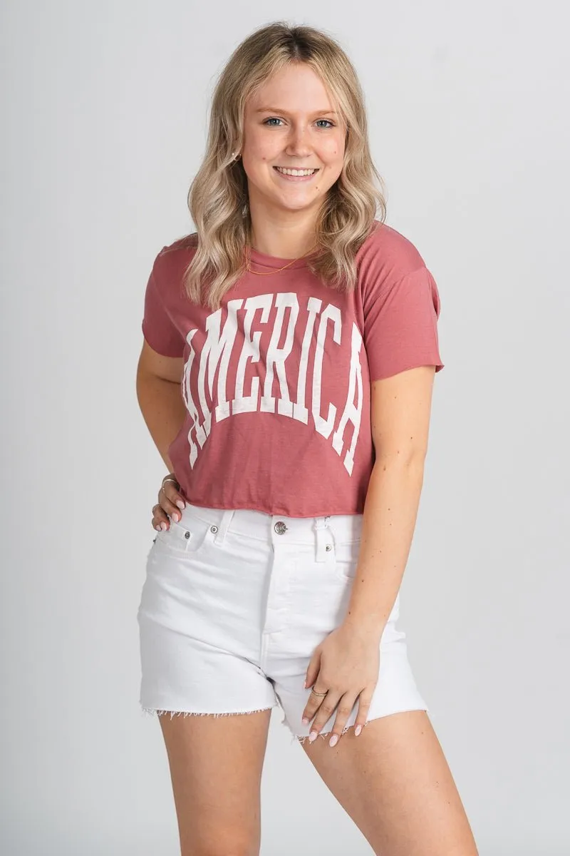 America XL crop t-shirt red