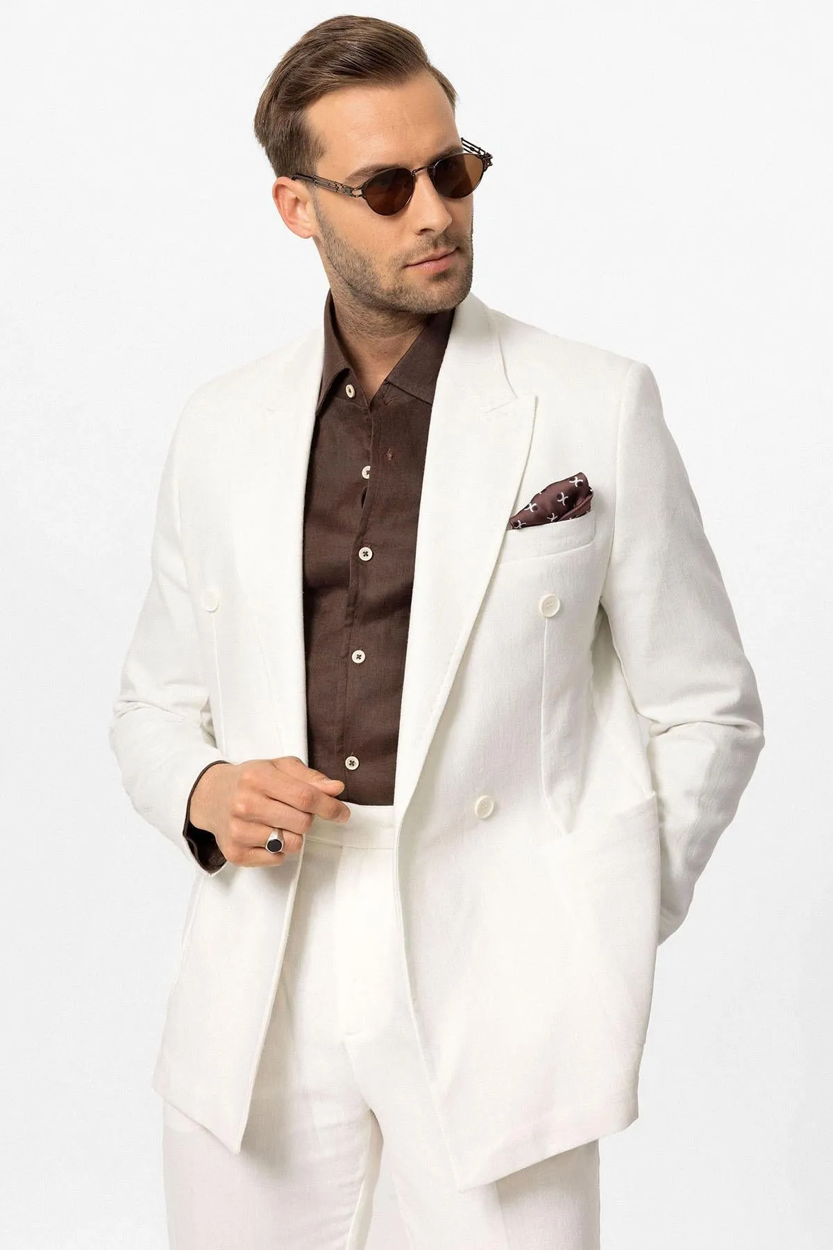 ANT Double-breasted Closure Linen Blend Men's Blazer Jacket - Alytus