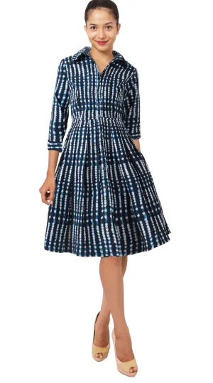 Audrey Dress Shirt Collar 3/4 Sleeve Regular Cotton Stretch (Knot Shibori)