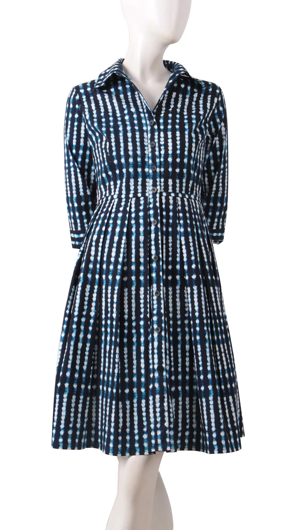 Audrey Dress Shirt Collar 3/4 Sleeve Regular Cotton Stretch (Knot Shibori)