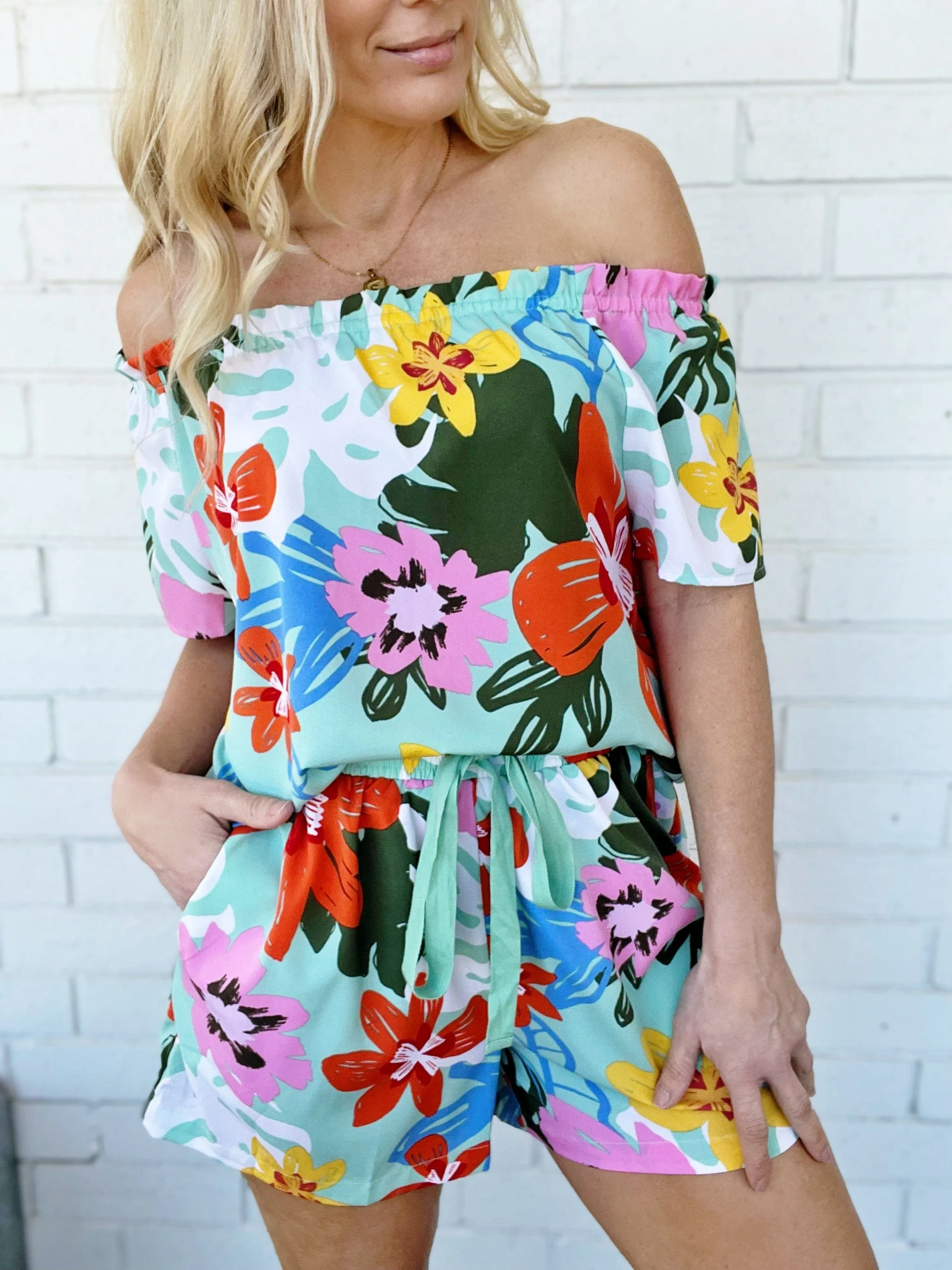 Bahama Mama Tropical Printed Shorts-Aqua