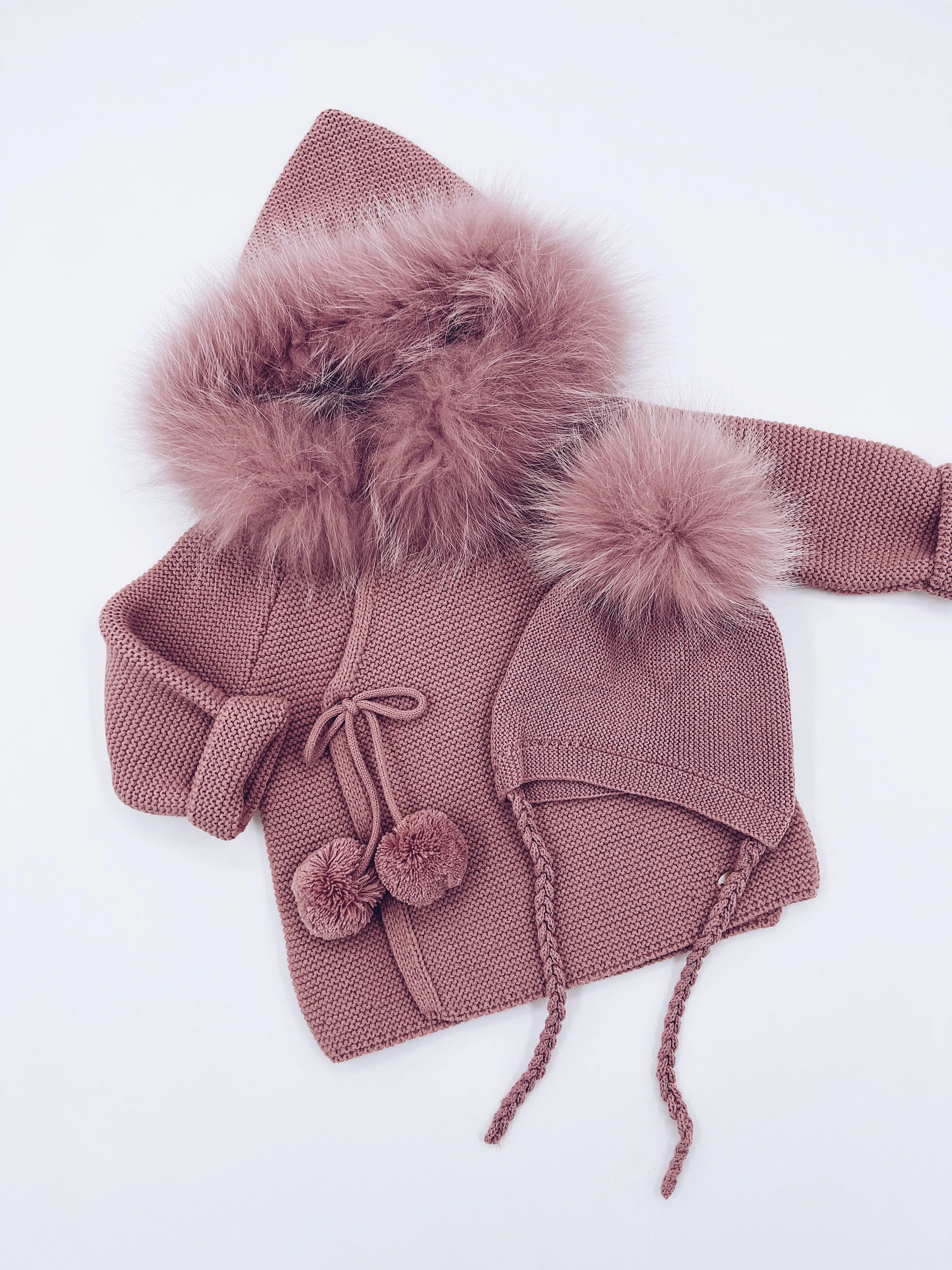Beautiful Raspberry Pink knitted Cardigan with Luxurious fur trim.