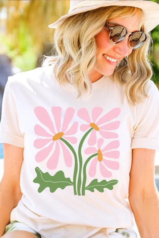 Botanical Pink Daisy Flowers Graphic T Shirts