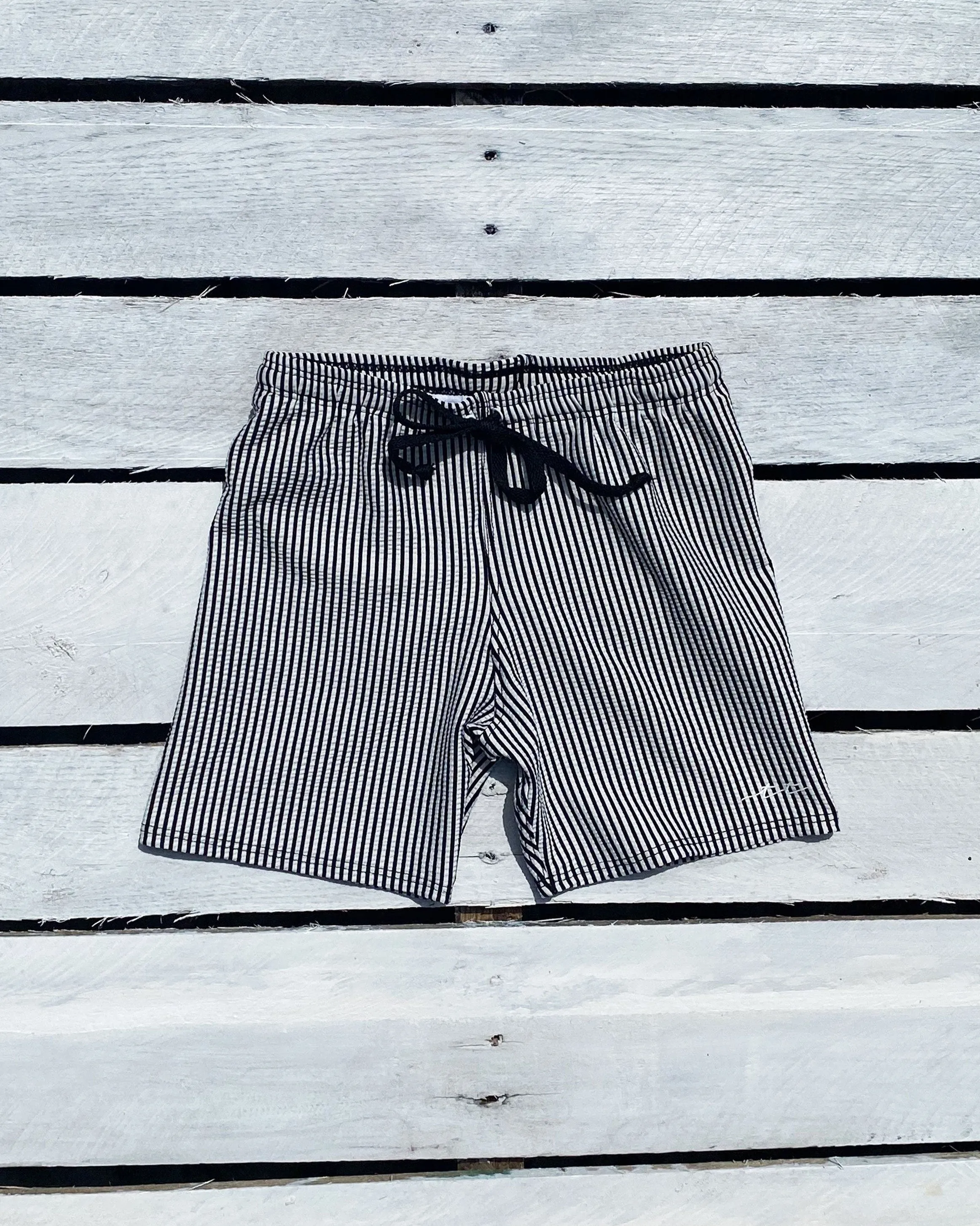 Boys Swim Short Black/White Seersucker