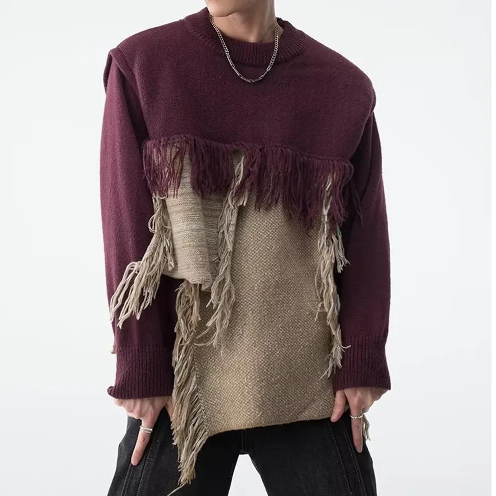 CE | Heavy Design Tassel Splicing Sweater