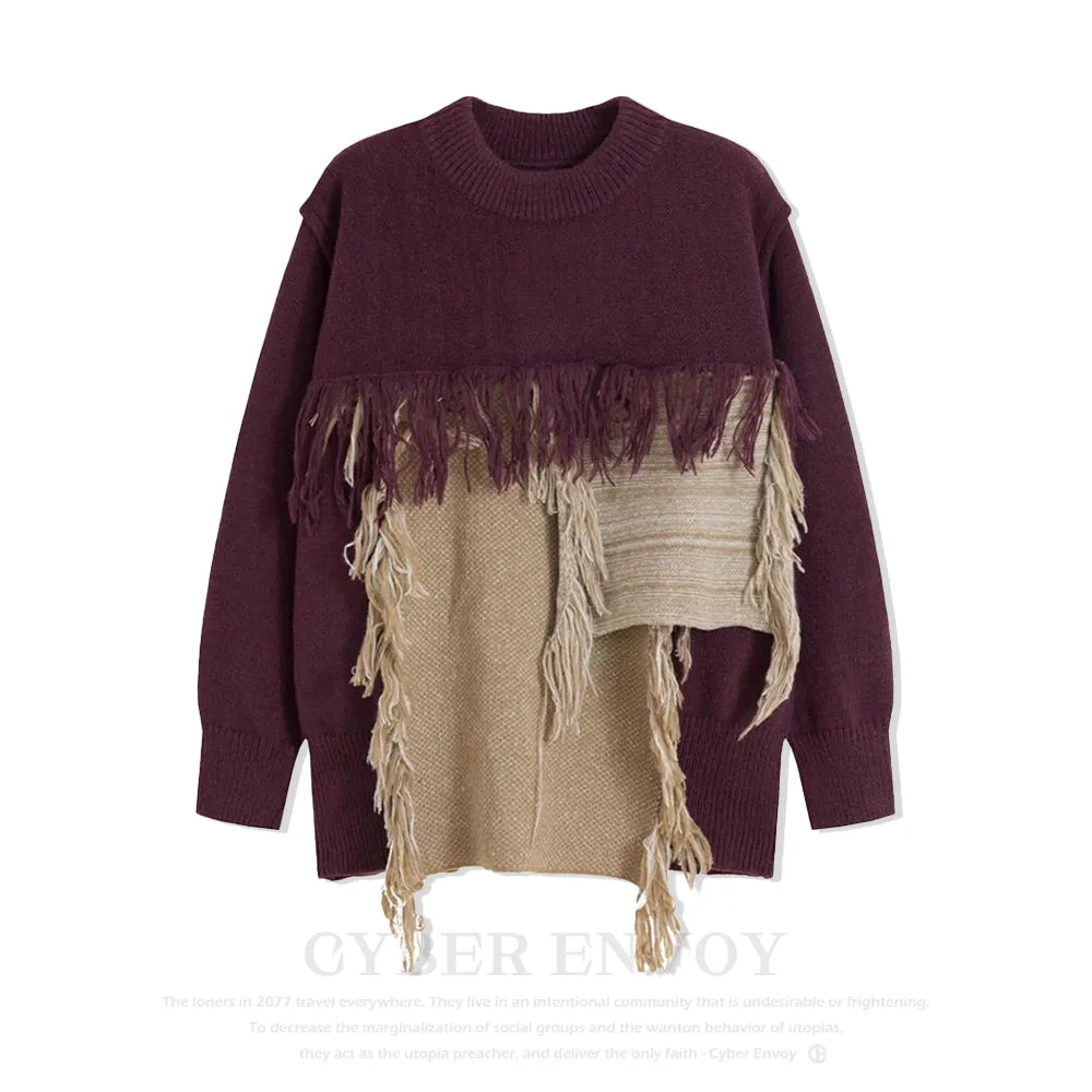 CE | Heavy Design Tassel Splicing Sweater