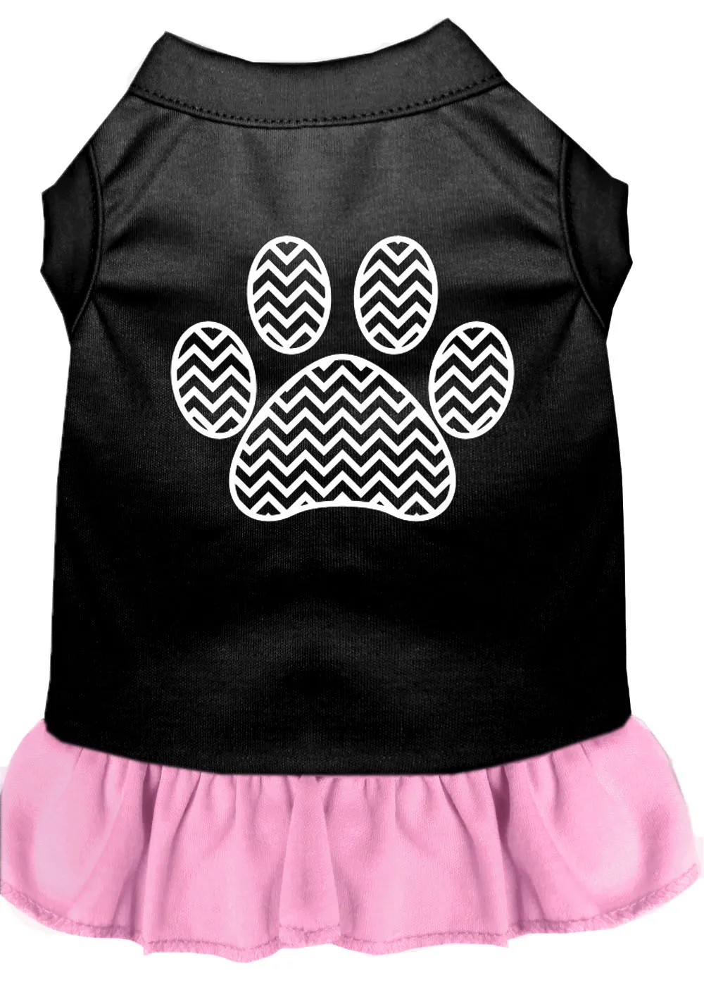 Chevron Paw Screen Print Dress Black With Light Pink Lg