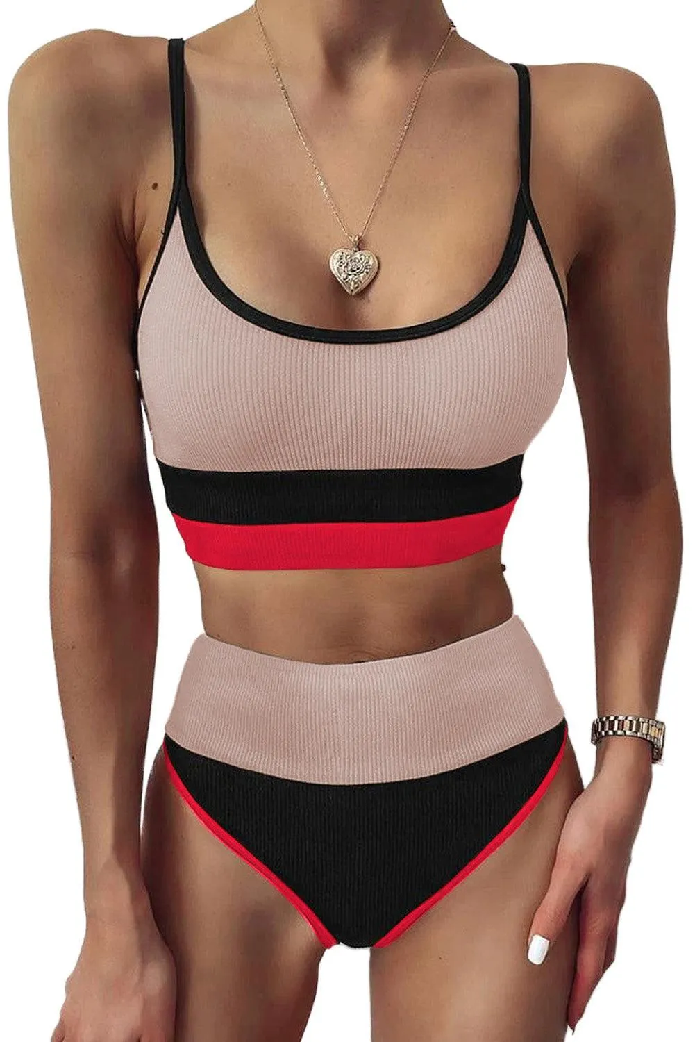 Coastal Cutie Colorblock High Waist Two Piece Swimsuit