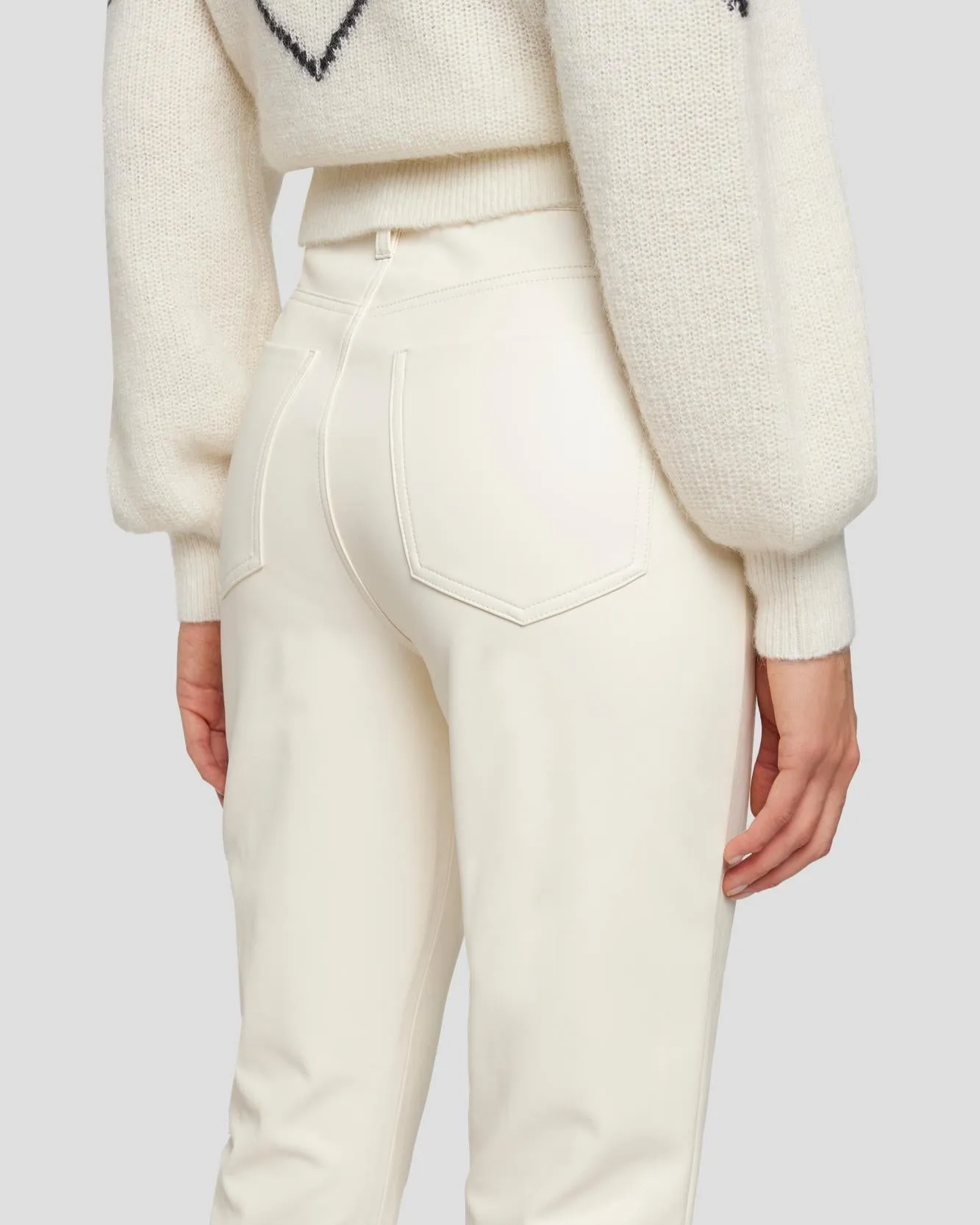 Faux Leather High Waist Slim Kick in Cream