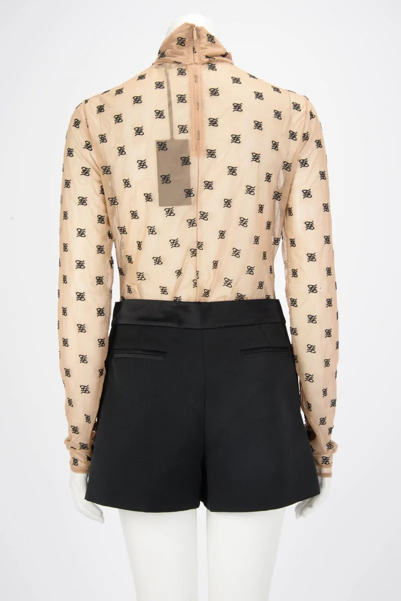 Fendi Beige Karligraphy Tulle Bodysuit IT 46
