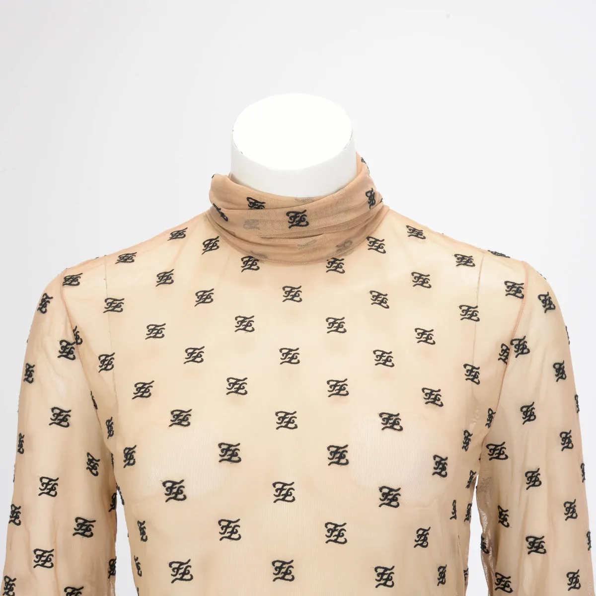 Fendi Beige Karligraphy Tulle Bodysuit IT 46