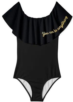 Girls "You Can Be Anything" Black Swimsuit