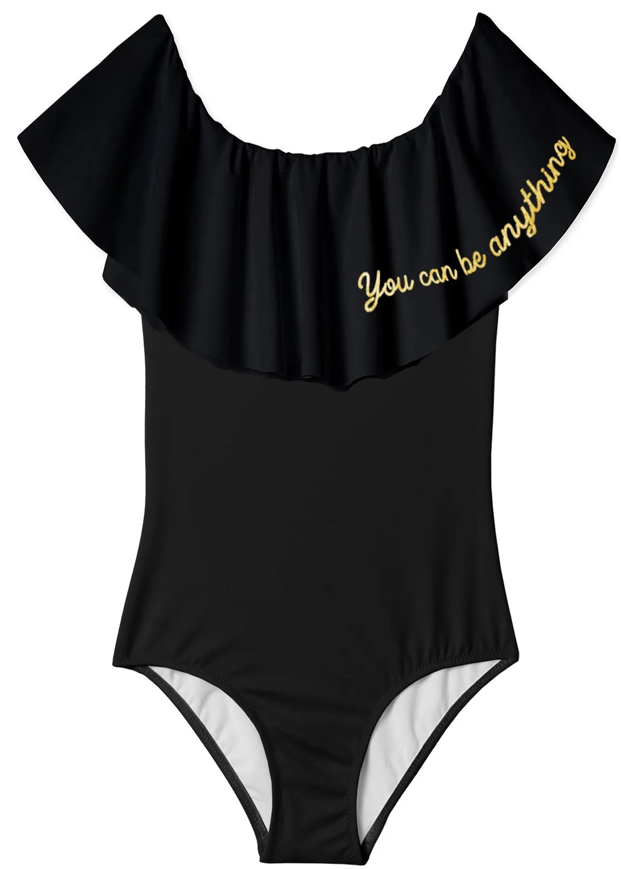 Girls "You Can Be Anything" Black Swimsuit