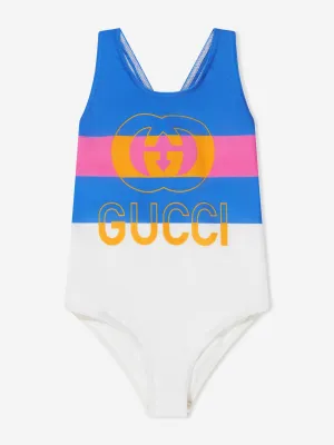 Gucci Girls Logo Swimming Costume in Blue