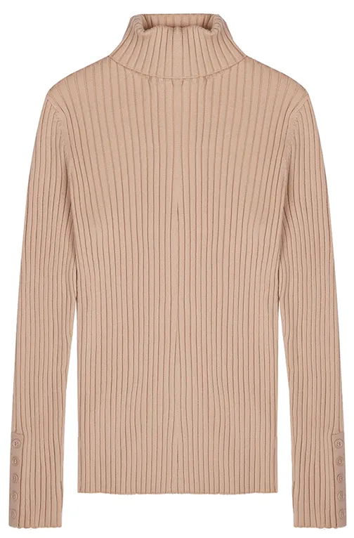 Guinea Bella Merino Roll Neck Ribbed Jumper - Camel