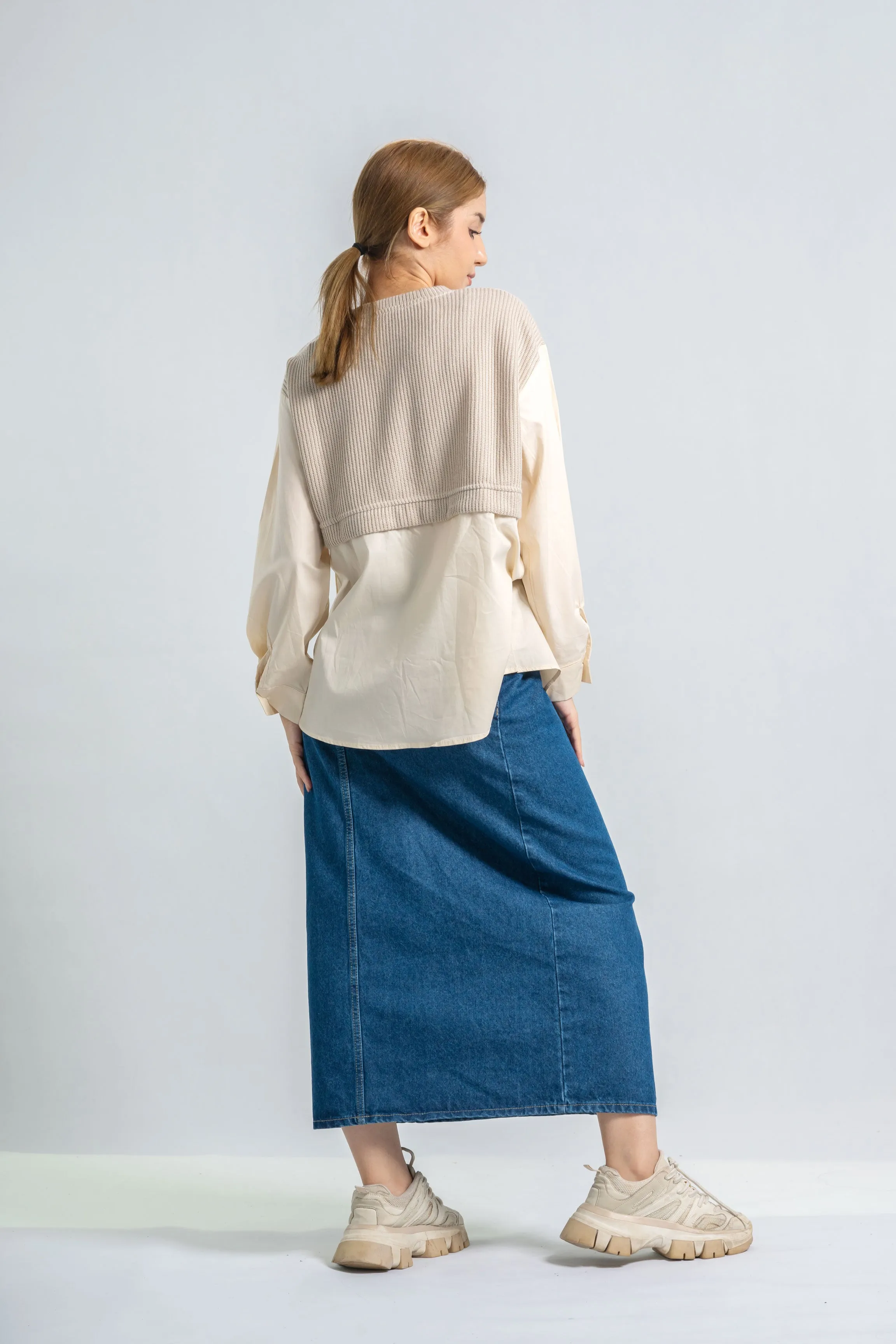 Hybrid Blend Knit-Cotton Shirt