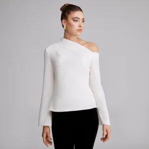 Ivory Bare shoulder Crepe Blouse