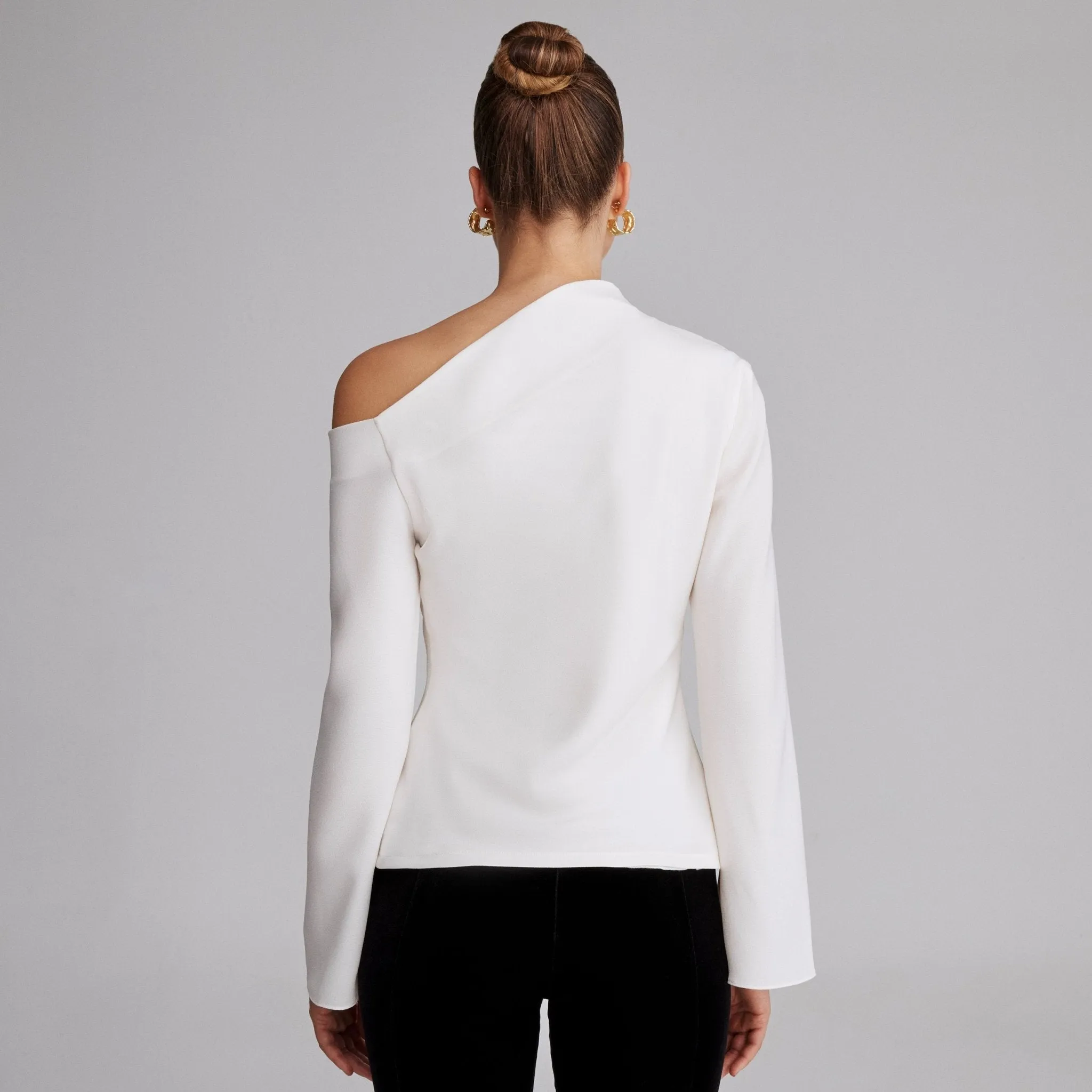 Ivory Bare shoulder Crepe Blouse