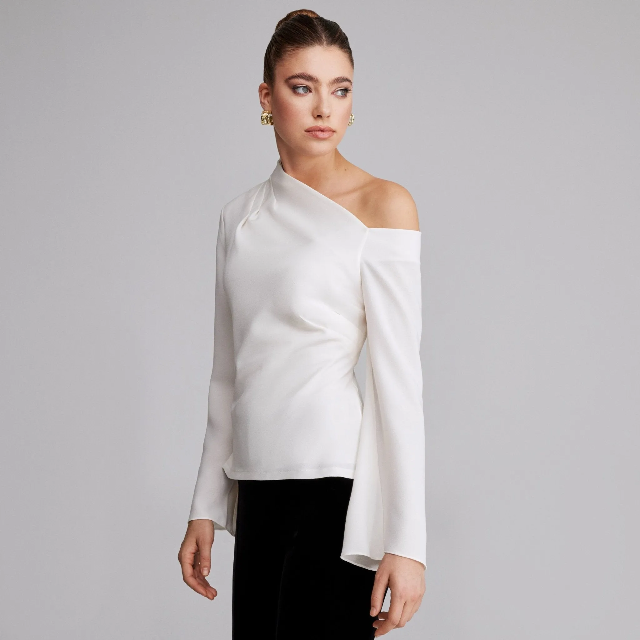 Ivory Bare shoulder Crepe Blouse