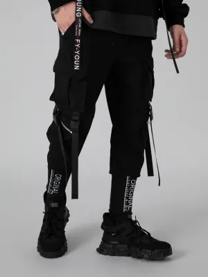 JUSTNOTAG Black Tight Strapped Jogger Pants