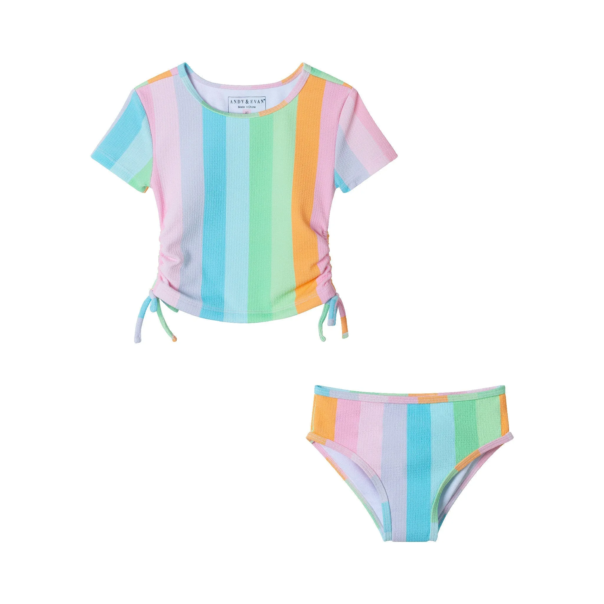 Kids (2-7) Short Sleeve Rashguard Set | Rainbow Striped