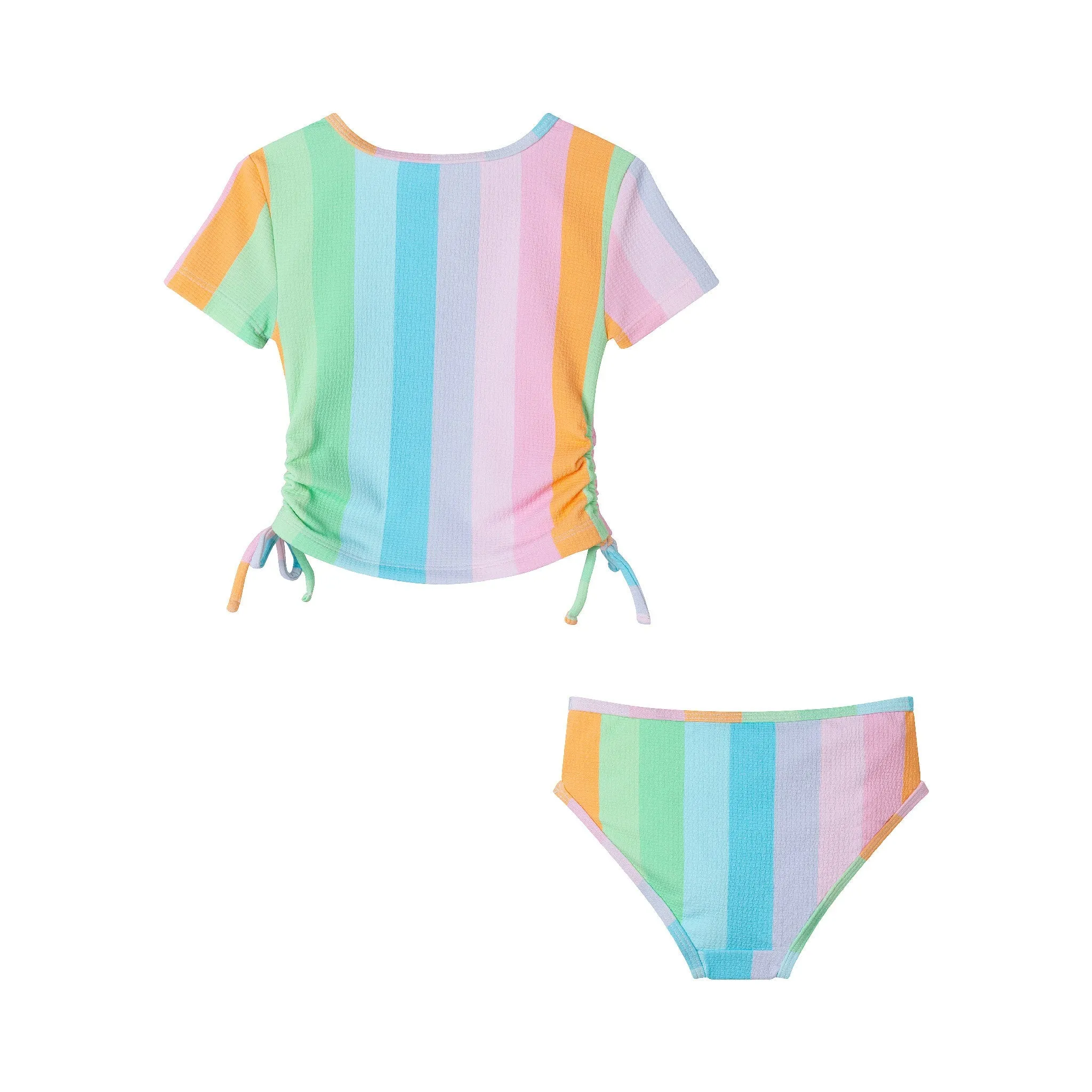 Kids (2-7) Short Sleeve Rashguard Set | Rainbow Striped