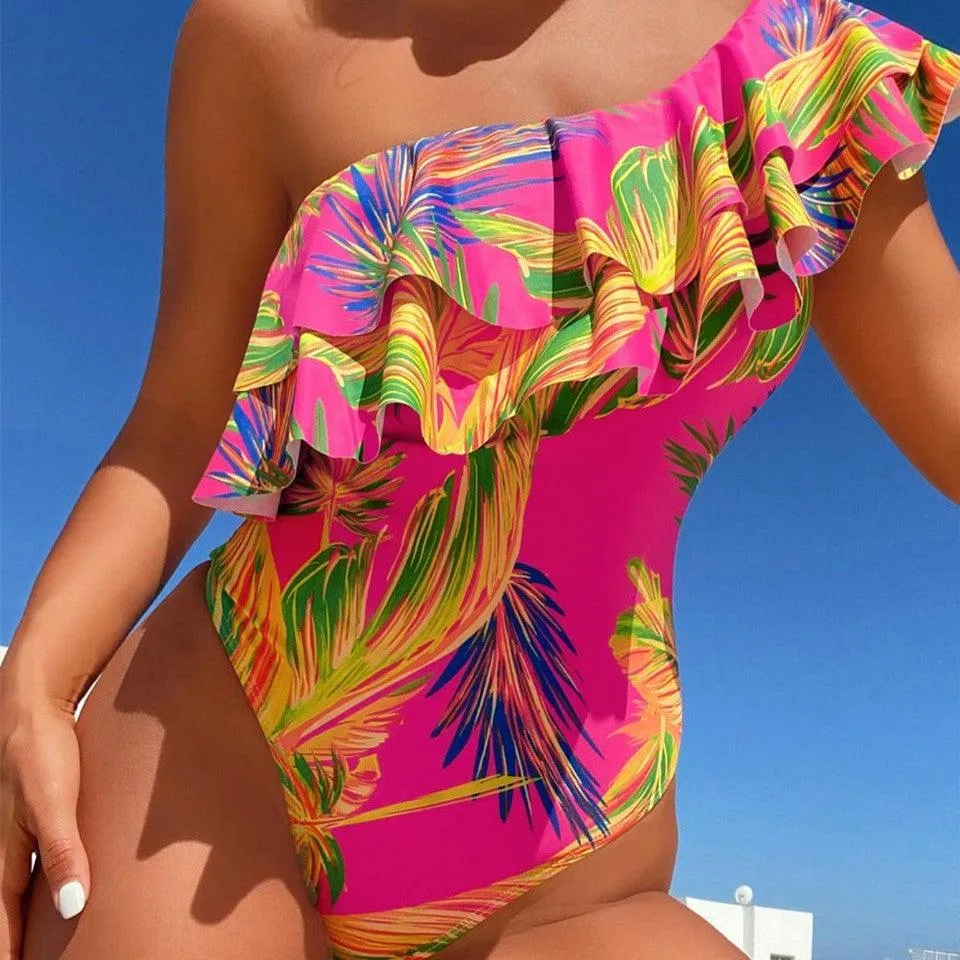 Leaf Edge One-piece Printing European And American Swimwear
