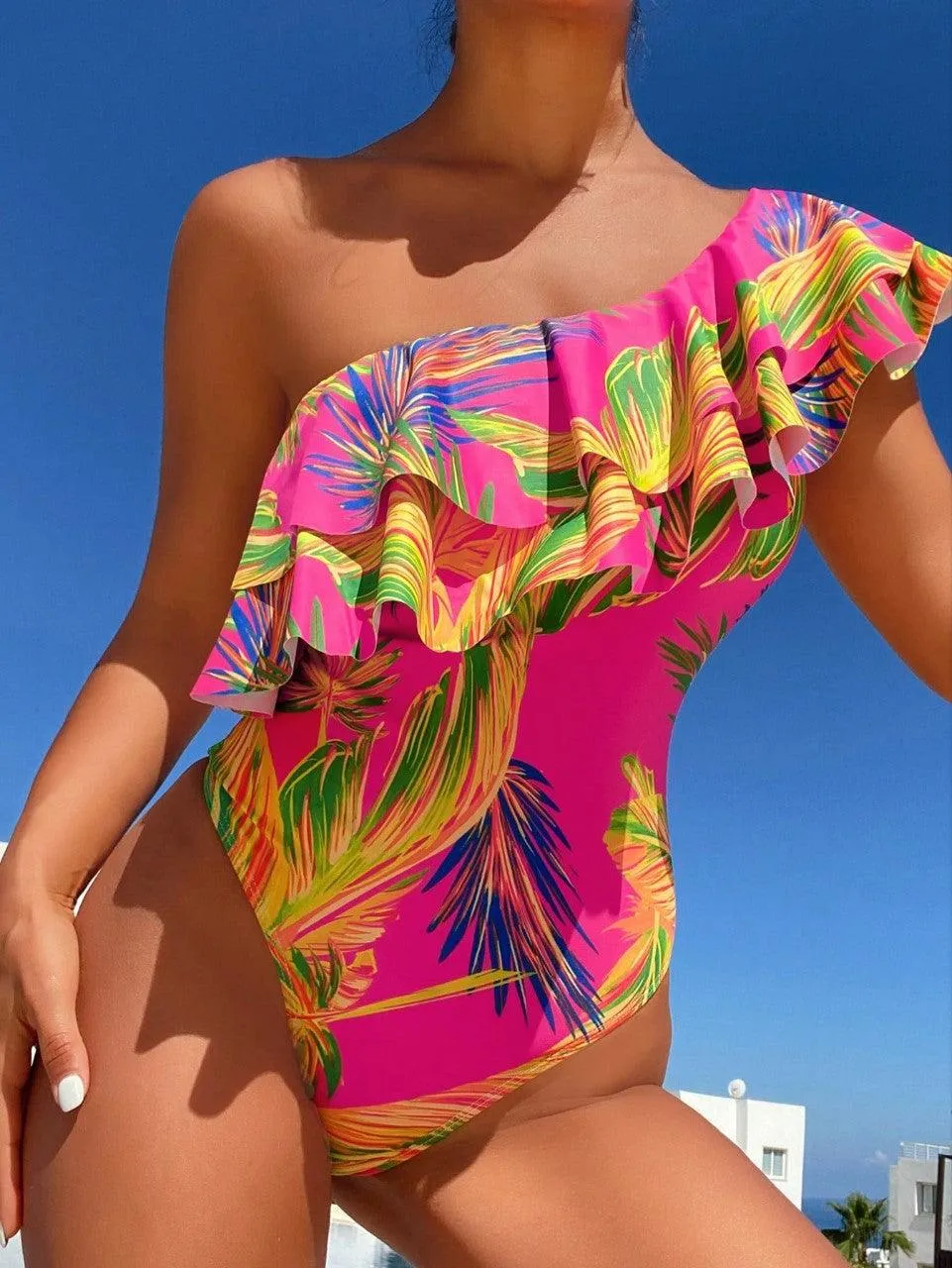 Leaf Edge One-piece Printing European And American Swimwear