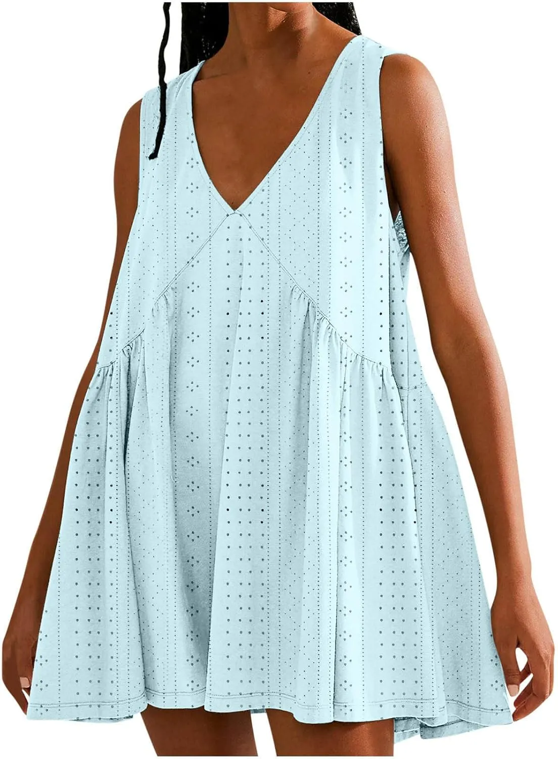 Light Blue Mini Dress Sleeveless Maternity Casual Dress Outfits for Women Wrap Mini Dresses Women Casual V Neck Dress
