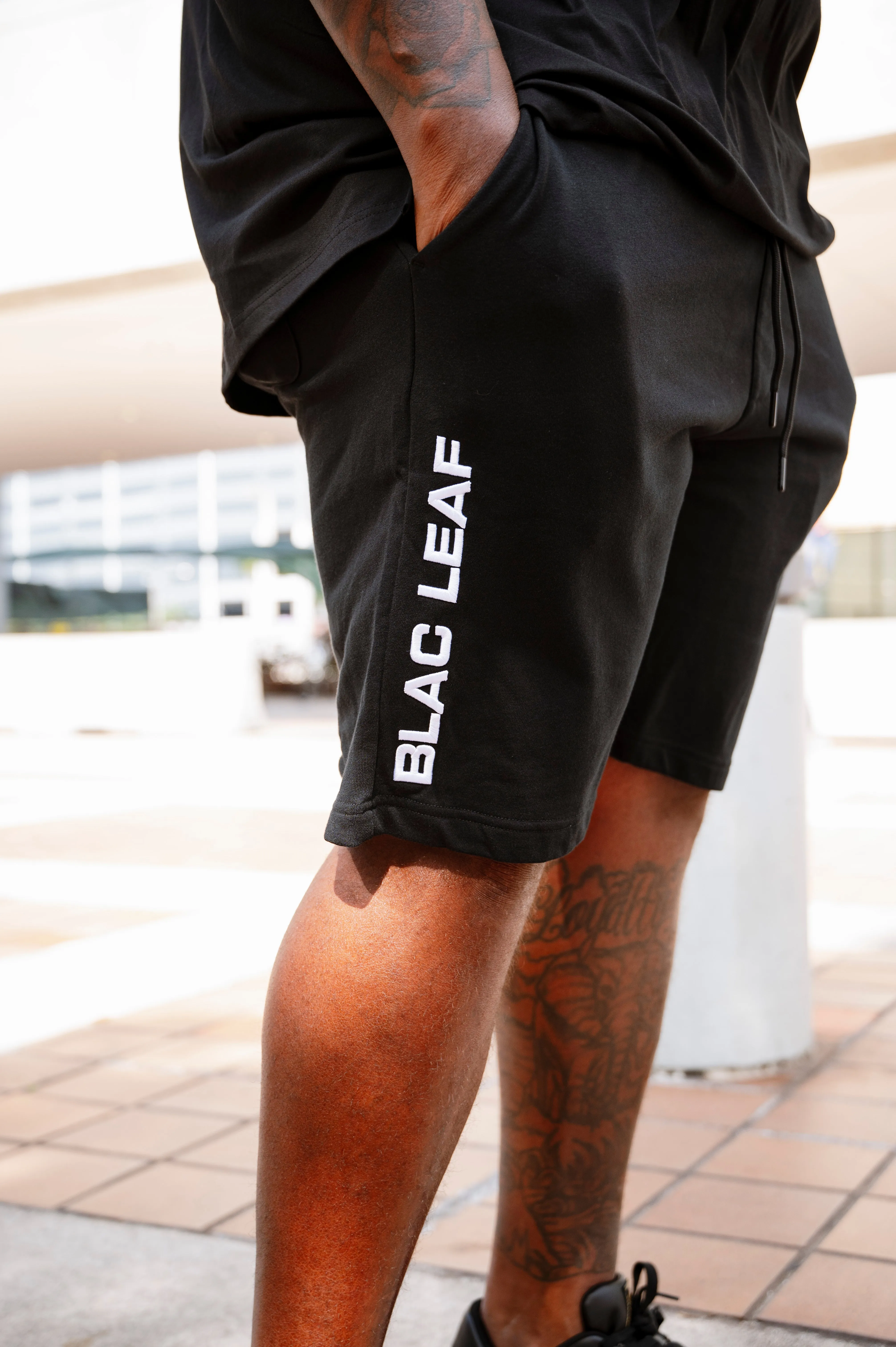 Live With Purpose Essential Black Embroidered Shorts