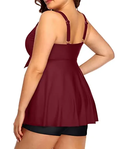 Long Flowy Plus Size Bathing Suit For Women With High Waisted Boyshort-Maroon