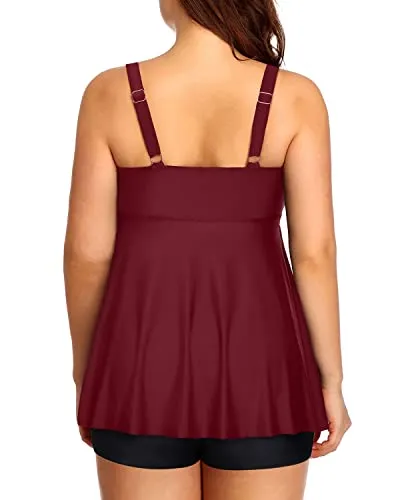 Long Flowy Plus Size Bathing Suit For Women With High Waisted Boyshort-Maroon