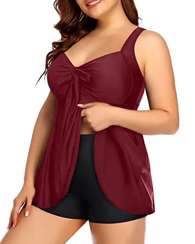 Long Flowy Plus Size Bathing Suit For Women With High Waisted Boyshort-Maroon