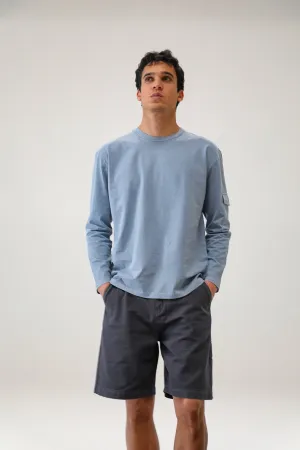Long Trendy Side Pocket T-Shirt Light Blue