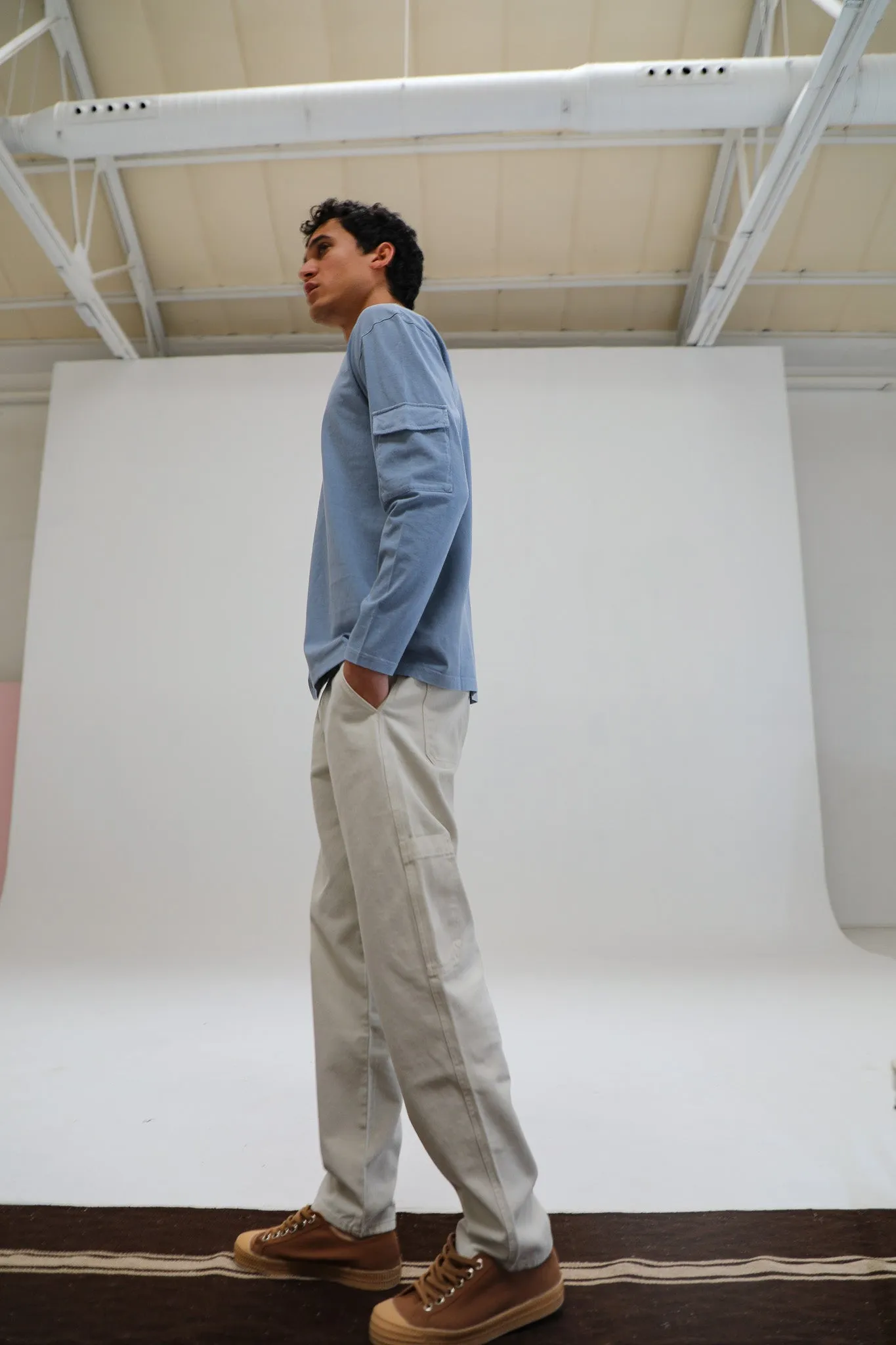 Long Trendy Side Pocket T-Shirt Light Blue