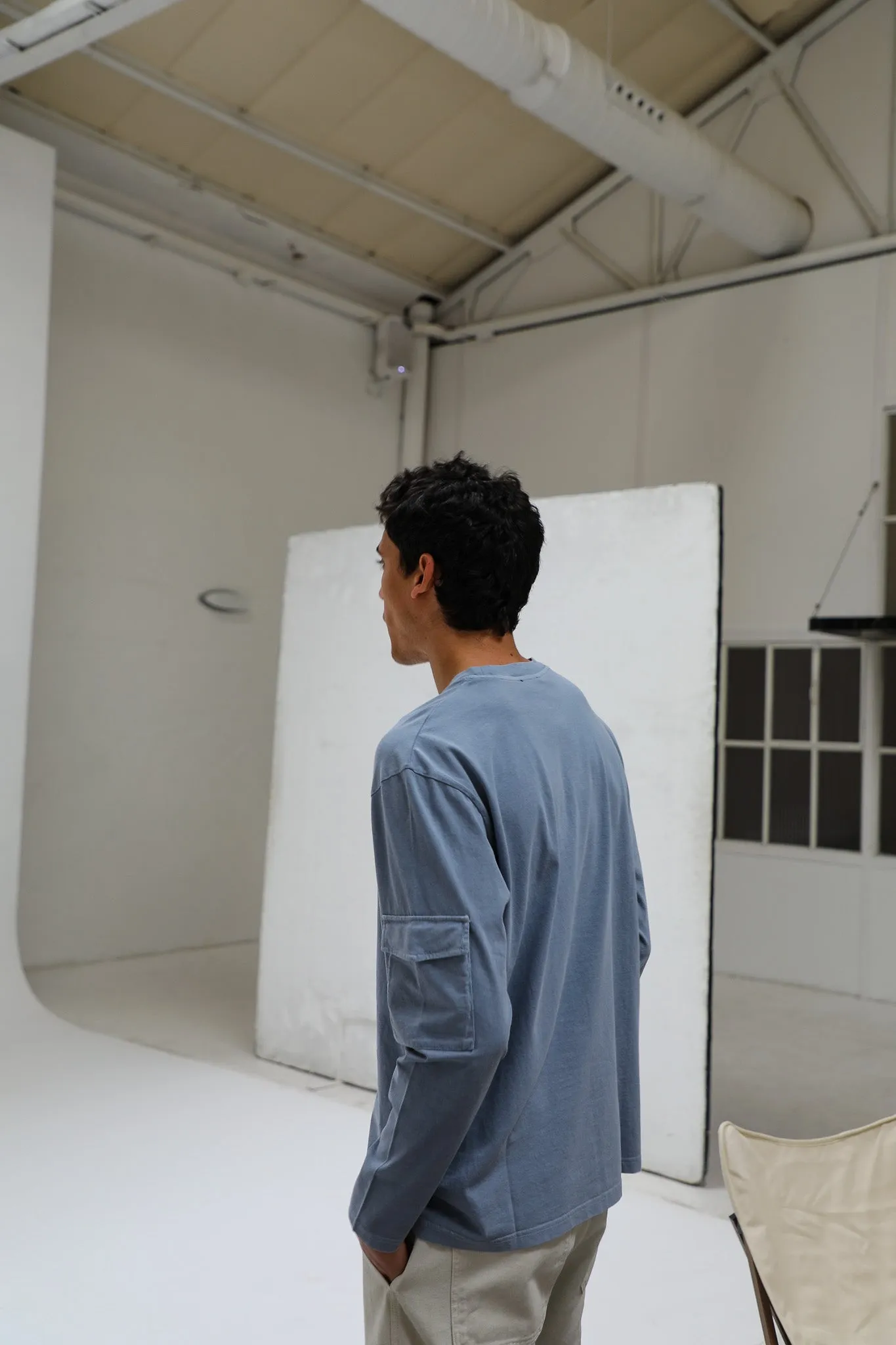 Long Trendy Side Pocket T-Shirt Light Blue