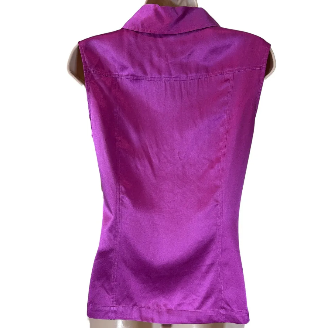 Luxurious Purple 100% Silk Sleeveless Button-Down Blouse