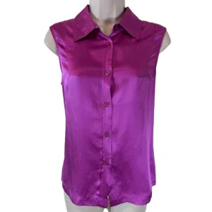 Luxurious Purple 100% Silk Sleeveless Button-Down Blouse