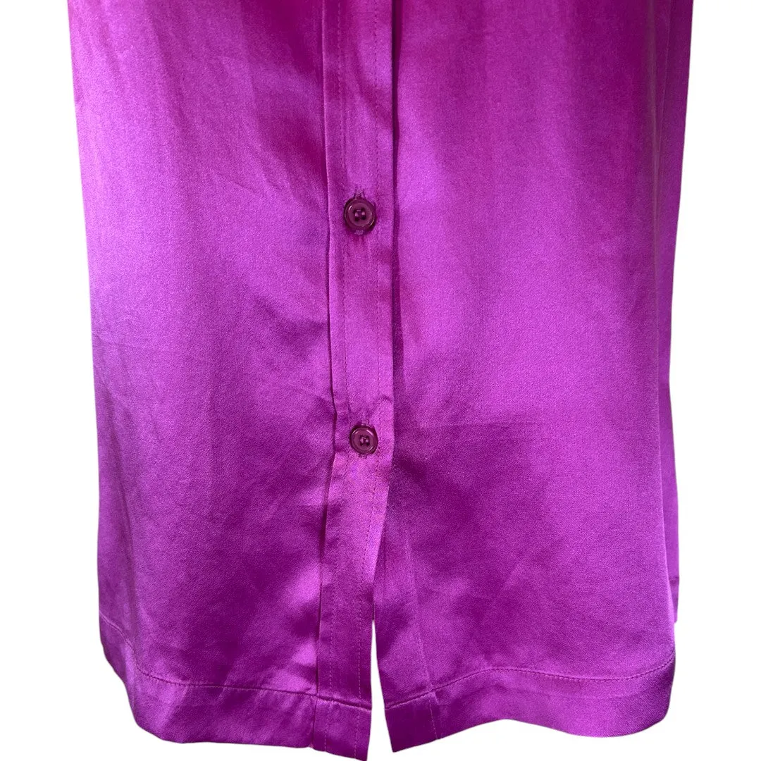 Luxurious Purple 100% Silk Sleeveless Button-Down Blouse