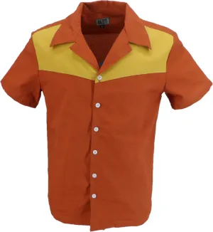 Mazeys Mens Retro Brown/Mustard Rockabilly Bowling Shirts