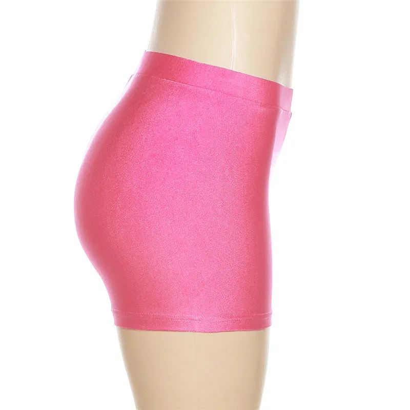 MB FASHION High-Waisted Shiny Form-Fitting Athletic Shorts 4356AT