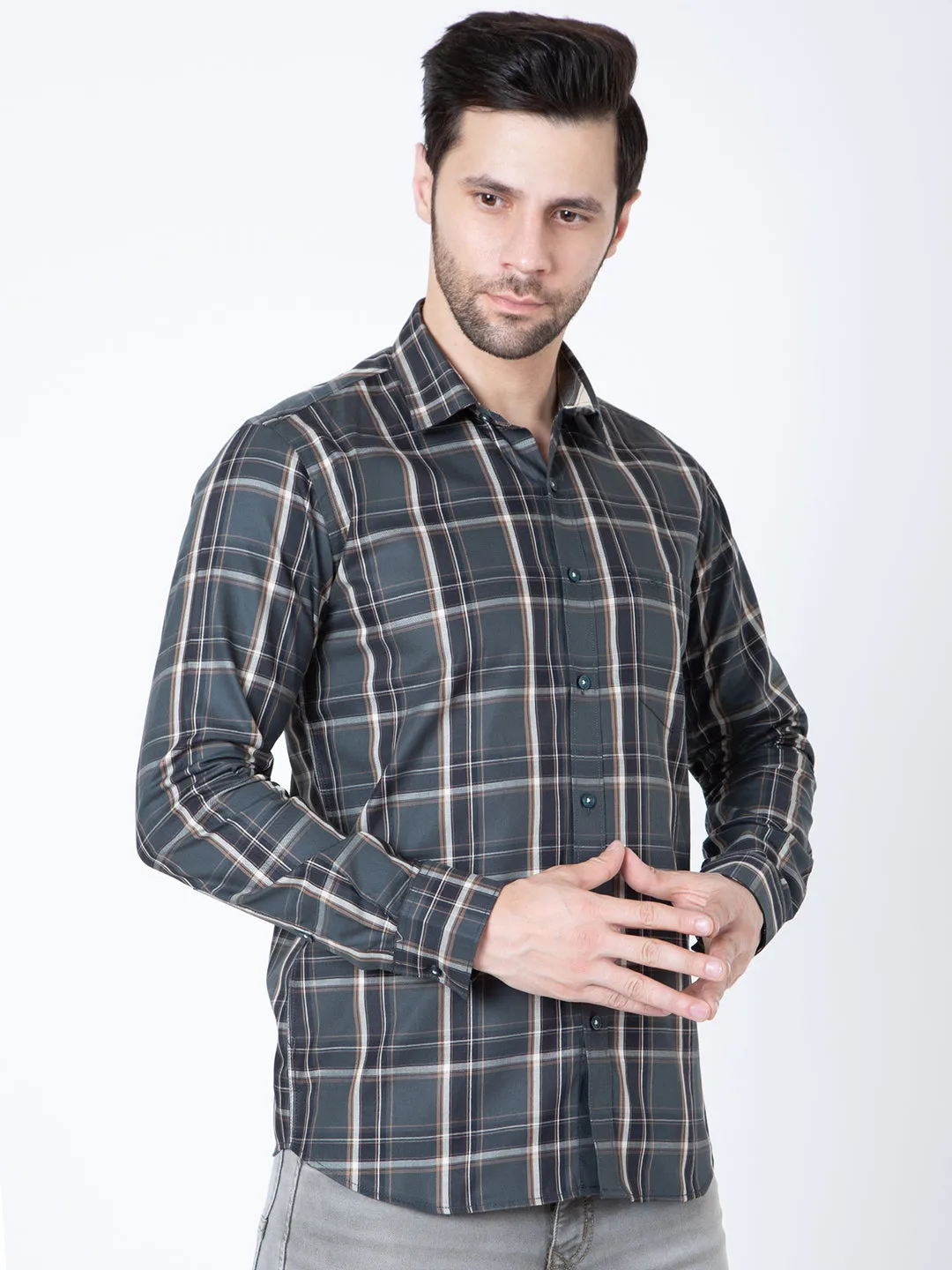Men Green Check Shirt